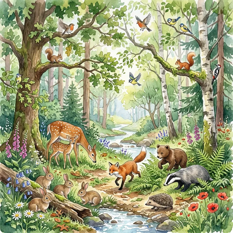 Forest Animals Watercolor Painting