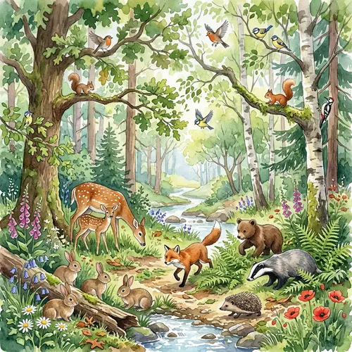 Vibrant Forest Animals Watercolor Art