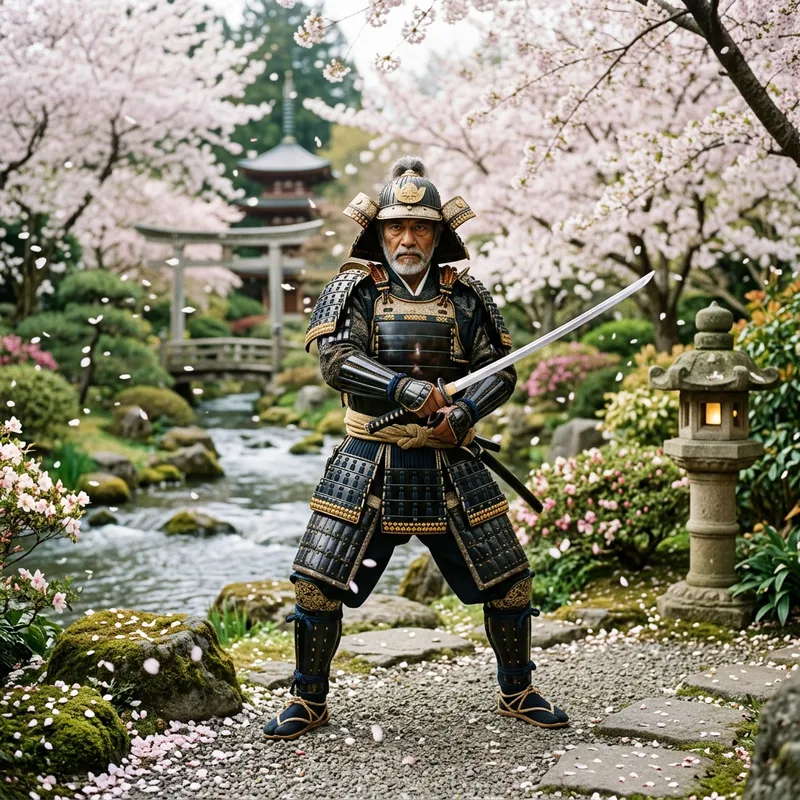 Master Samurai Warrior in Tranquil Japanese Garden