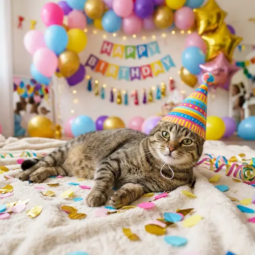 Celebrating Cat with Festive Party Hat