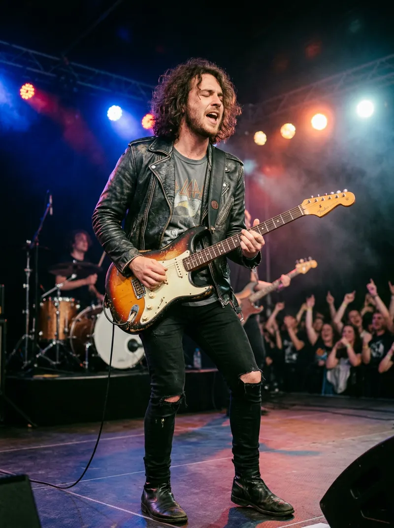 Rock Musician on Stage with Guitar | AI Art Generator | Easy-Peasy.AI