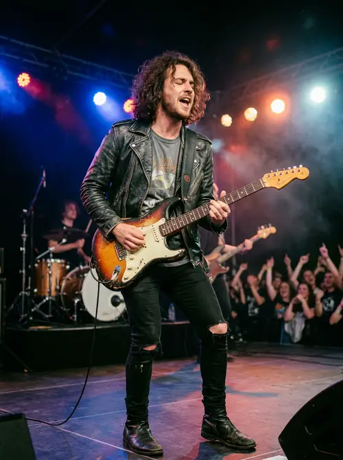 Rock Musician on Stage with Guitar