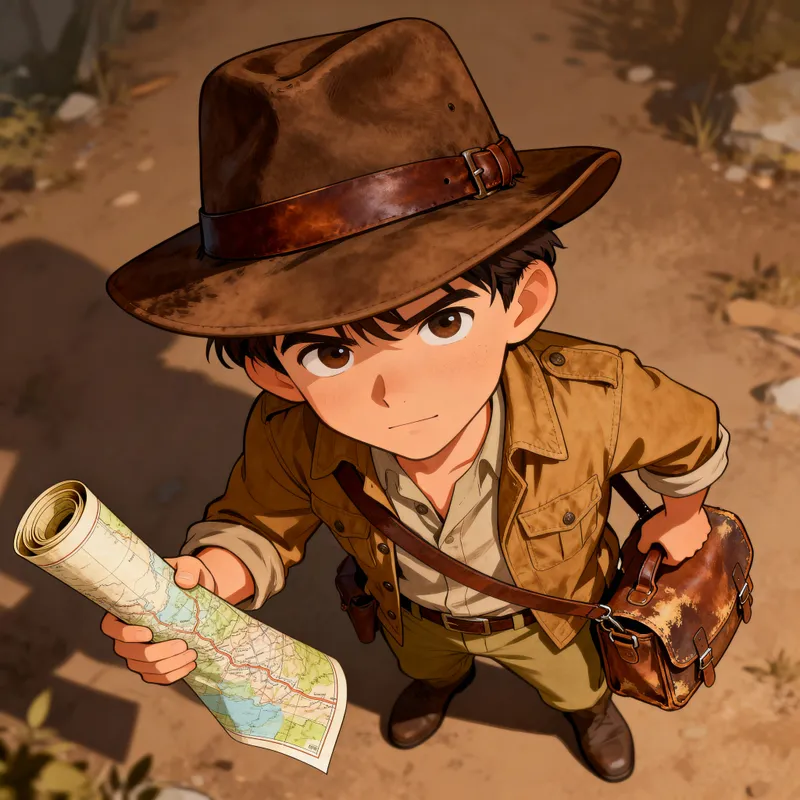 Topdown Explorer Character in Indiana Jones Style Hat