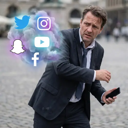 Escaping Social Media Effects: Distressed Man in Social Media Cloud