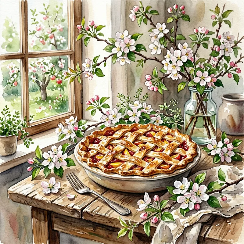 Freshly Baked Apple Pie on Rustic Table - Spring Baking Art