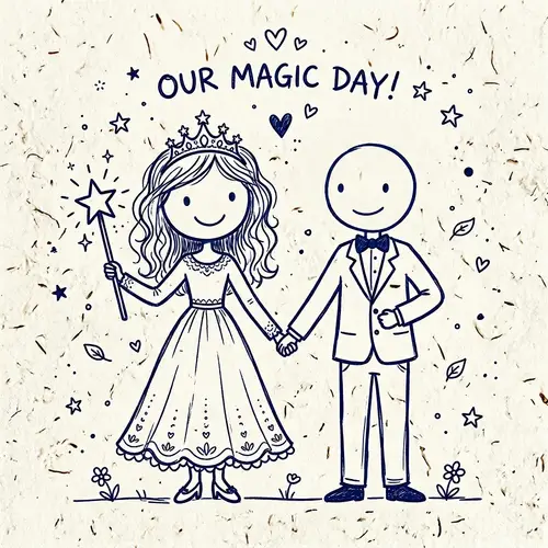 Charming Bride and Groom Stick Figure Doodle