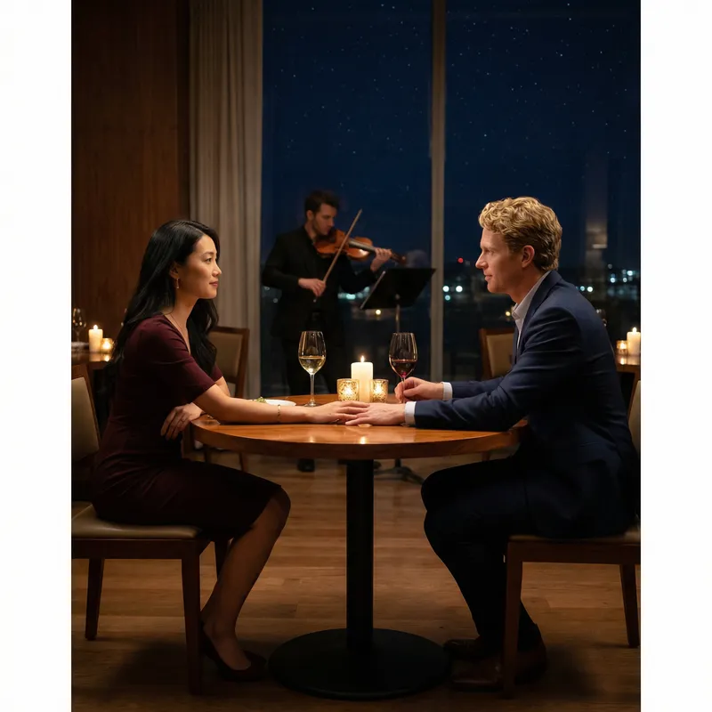 Romantic Evening Scene with Intimate Candlelit Dinner