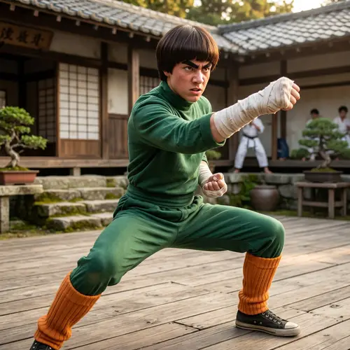 Spirited Martial Artist in Green Jumpsuit | Determined Fighter