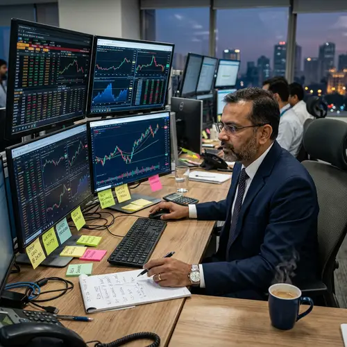 Professional South Asian Trader Analyzing Stock Market Data