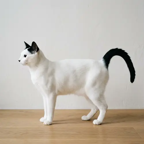 Minimalist Style Cat Image with Black Ears and Tail