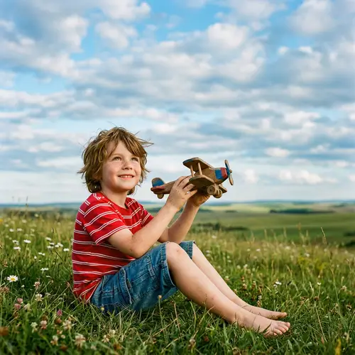 Innocent Child with Toy Airplane: Symbol of Dreams and Adventure