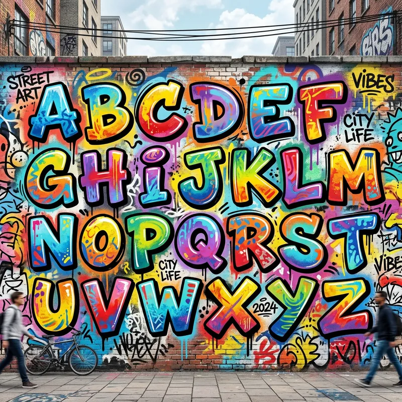 Vibrant Latin Alphabet Composition: Bold Urban Art Display