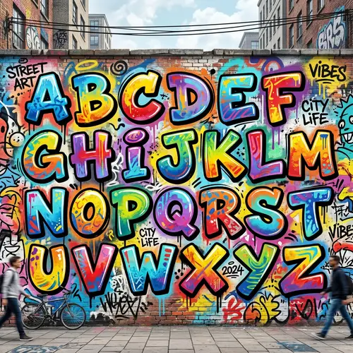 Vibrant Latin Alphabet Art: Expressive Urban Street Composition