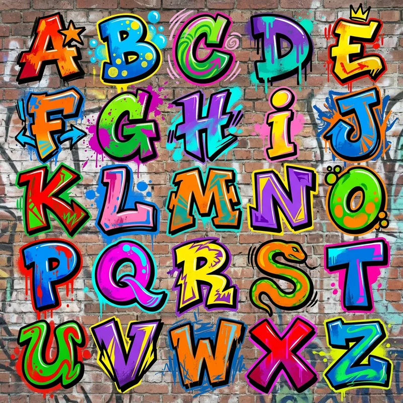 Vibrant Latin Alphabet in Graffiti Style