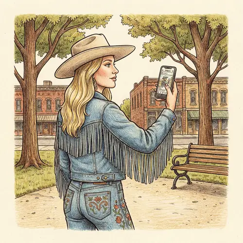 Young Blonde Model in Western American Drawing Style