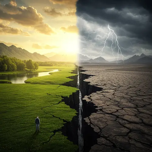 Dramatic Divide in Landscapes: Hope Amidst Contrast