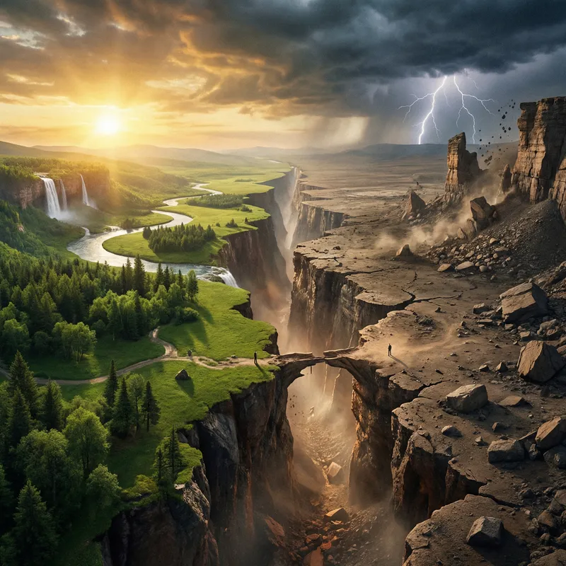 Dramatic Divide in Landscapes: Hope Amidst Contrast Dramatic Divide in Landscapes: Hope Amidst Contrast