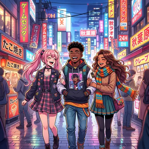 Colorful Anime Scene in Youthful City Landscape