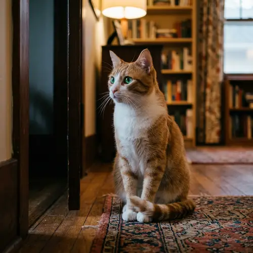 Adorable Domestic Shorthair Cat in a Curious Room