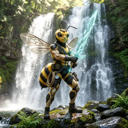 Youthful Bee Agent with Magic Water Sword