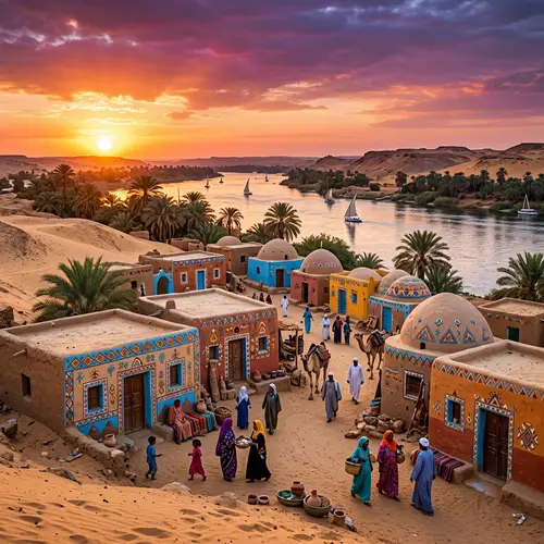 Nubian Architecture in Sunset - Enchanting Village by Nile