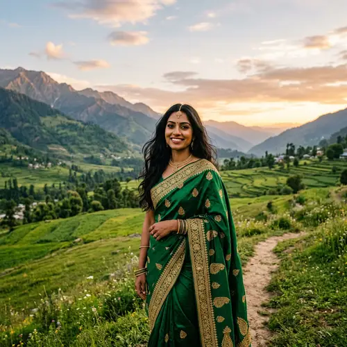 South Asian Woman in Traditional Saree | Stunning Sunset View