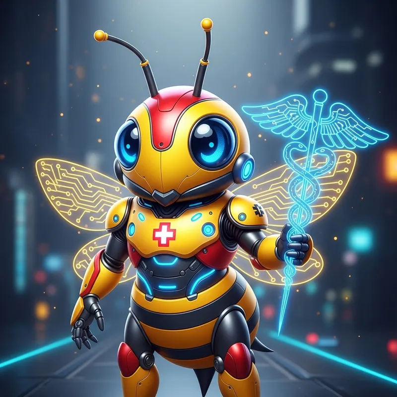 Futuristic Cute Bee Mascot for Tech & Healthcare