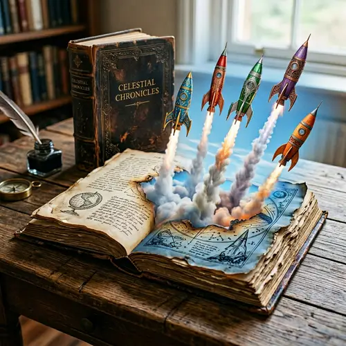 Open Book Rockets: Surreal Scene Emerges