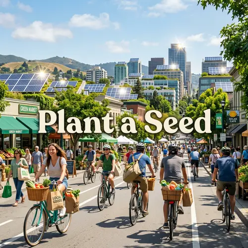 Plant a Seed in Sustainable Green City | Solar Panels & Biking Shoppers