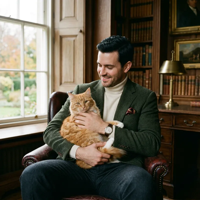 Stylish Man with Cat - Aesthetic Old Money Look