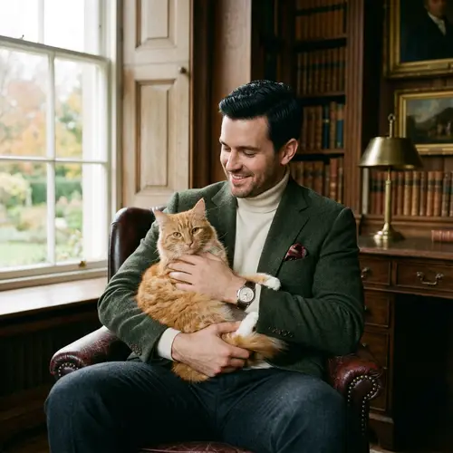 Stylish Man with Cat - Aesthetic Old Money Look