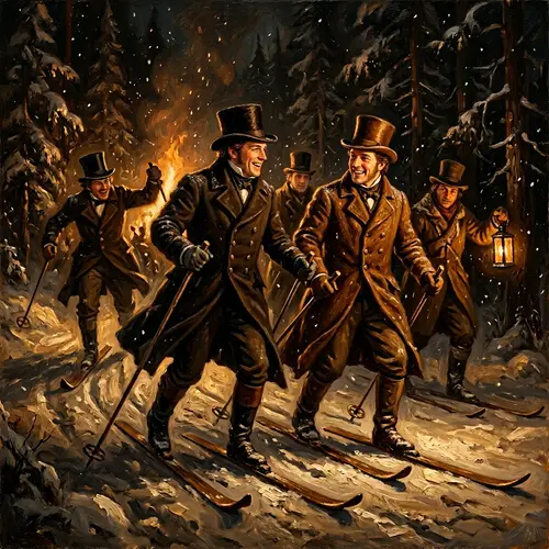 Evgeny Onegin & Vladimir Lensky Skiing Without Beards - Rembrandt Style