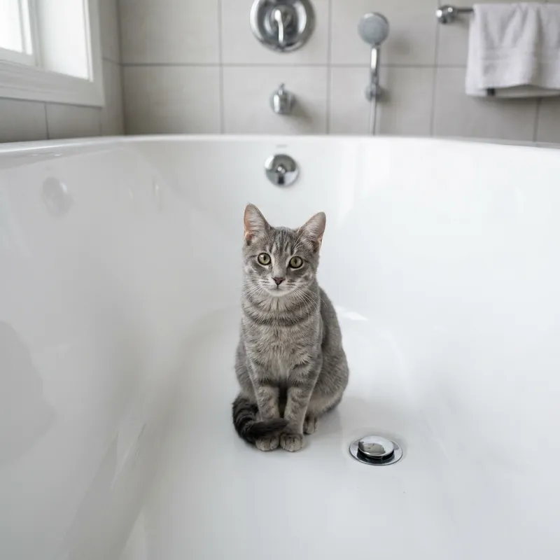 Curious Cat in an Empty Bathtub Curious Cat in an Empty Bathtub