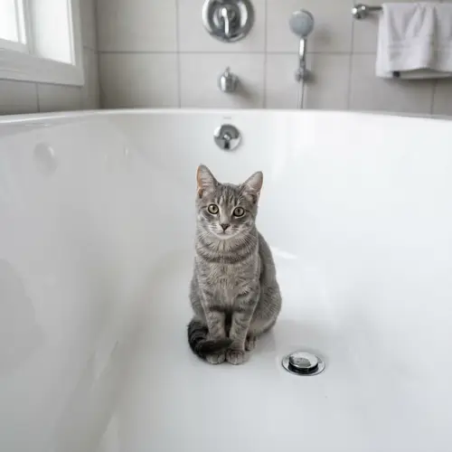 Curious Cat in an Empty Bathtub