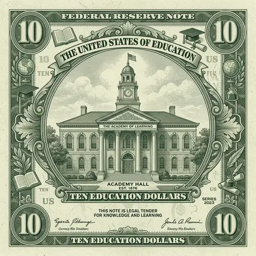 10 Dollor Bill School | Elegant Stylized Currency Inspired Building