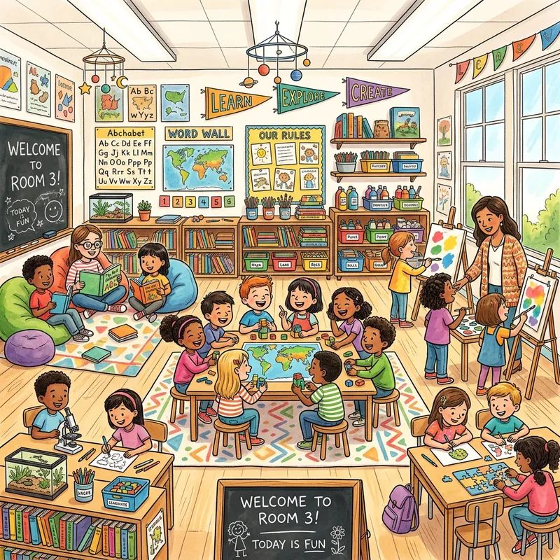 Vibrant Classroom School Scene: Engaging Children Learning