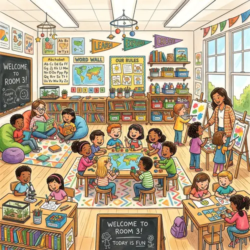 Vibrant Classroom Scene: Children Learning Together