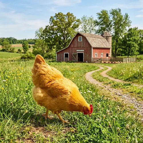 Golden Feathers: Vibrant Chicken Roaming in Countryside