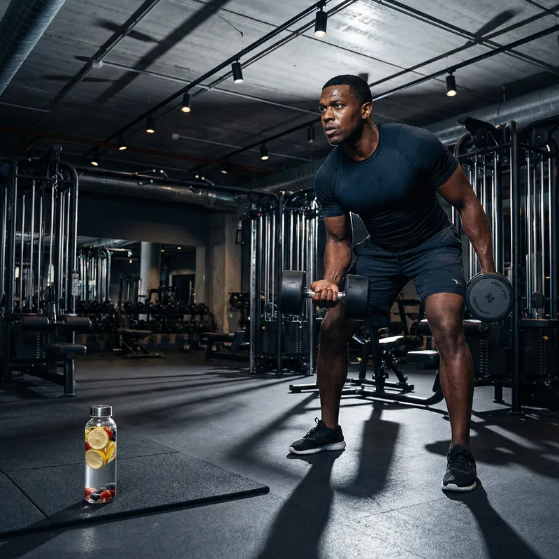 Determined Muscular African American Man Gym Workout