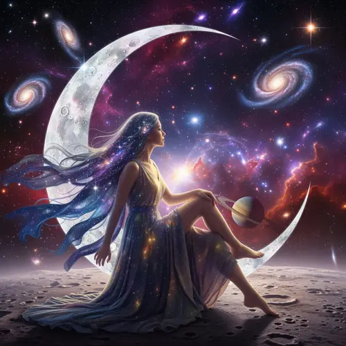 Majestic Giantess Sitting on the Moon