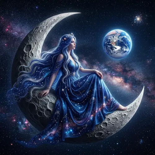 Majestic Giantess Sitting on the Moon