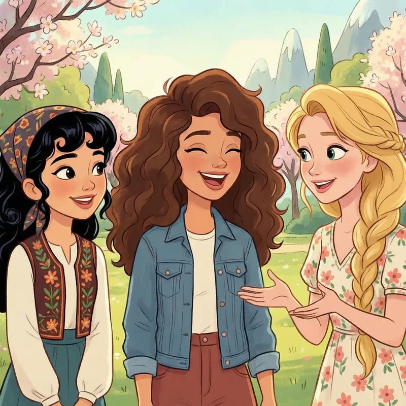 Three Cartoon Girls with Diverse Hairstyles | Animated Image Three Cartoon Girls with Diverse Hairstyles | Animated Image