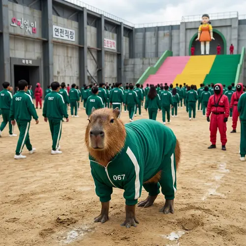 Capybara in Squid Game Costume