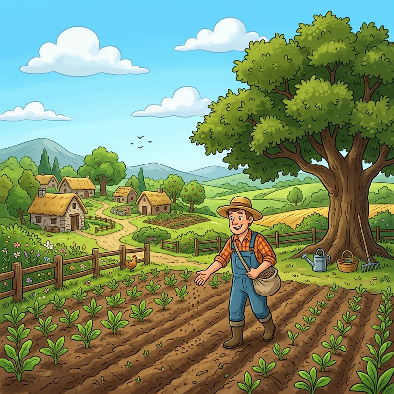 Colorful Cartoon Village Farm Illustration Colorful Cartoon Village Farm Illustration