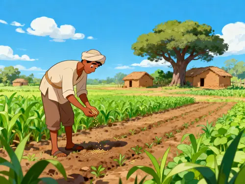 Colorful Cartoon Village Farm Illustration