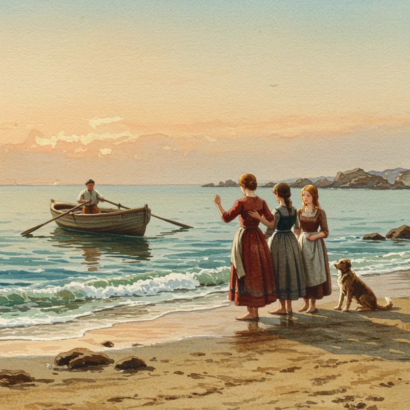 Melancholic Watercolor Painting of Sea Farewell Scene Melancholic Watercolor Painting of Sea Farewell Scene