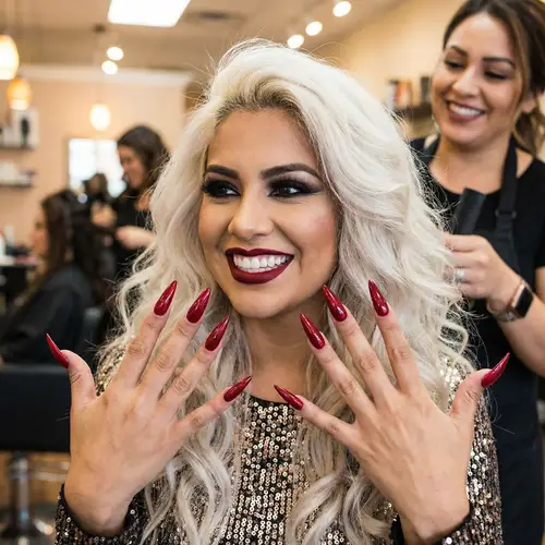 Stunning Long Red Nails and Glam Makeup Look