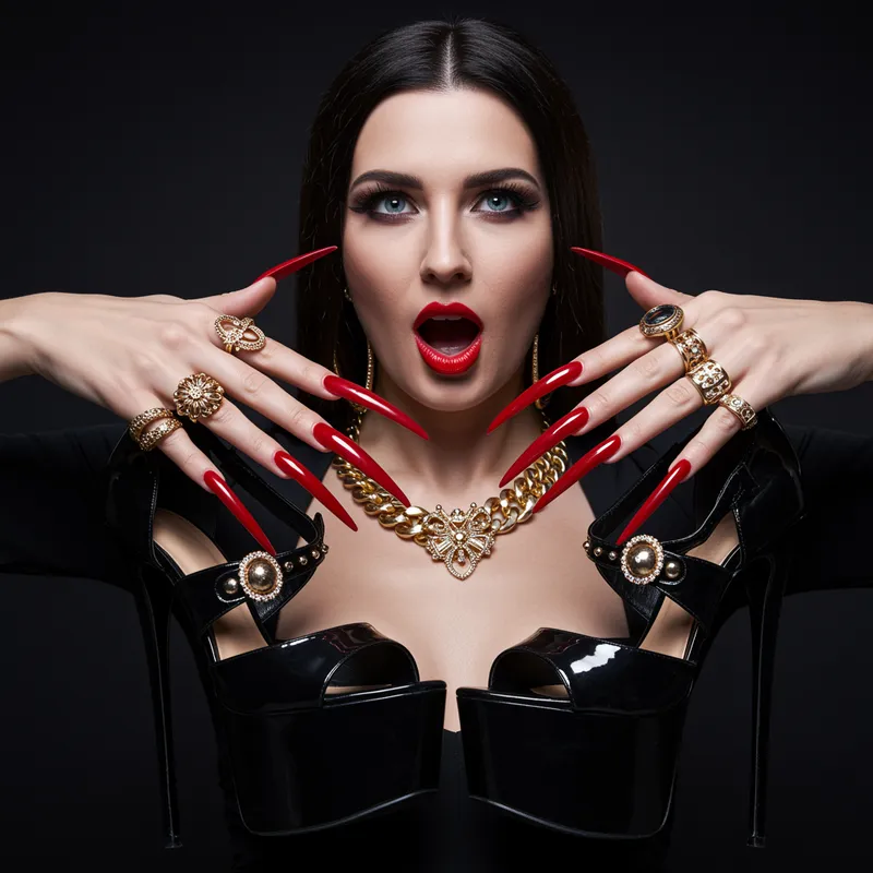Gothic Luxury Fashion Model with Stunning Nail Art