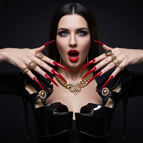 Gothic Luxury Fashion Model with Stunning Nail Art