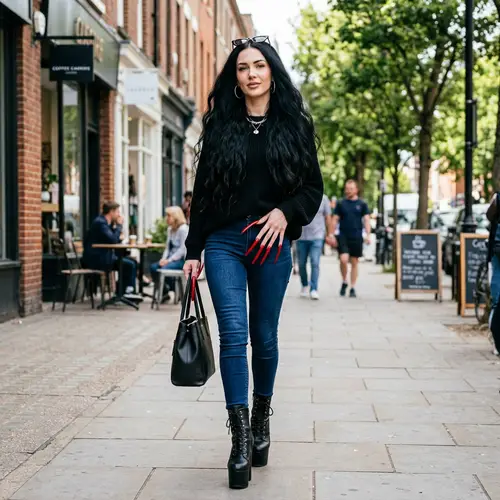 Stunning Red 12-Inch Fingernails & Long Hair Look